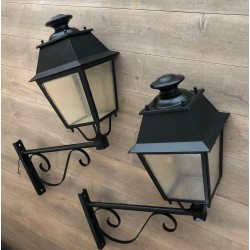 Pair of Large Iron Exterior Lanterns on Brackets — French, circa 1950