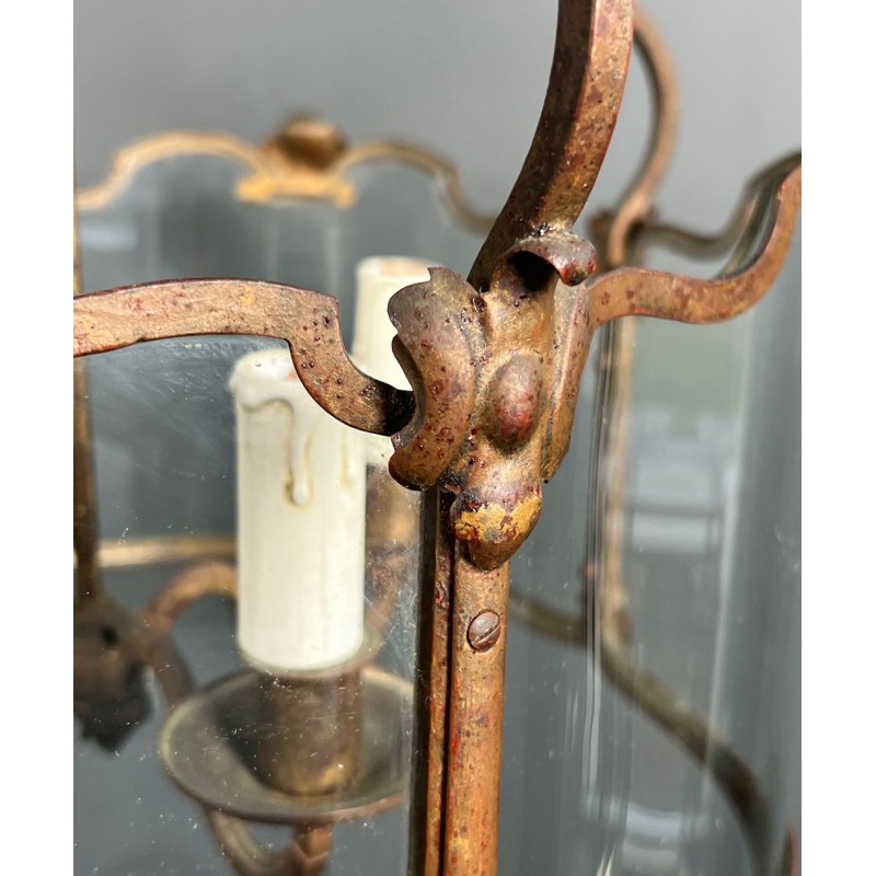 Four-Light Gilt Beaten Iron Lantern with Curved Glasses — circa 1940