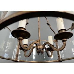Four-Light Gilt Beaten Iron Lantern with Curved Glasses — circa 1940