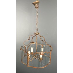 Four-Light Gilt Beaten Iron Lantern with Curved Glasses — circa 1940
