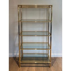 Étagère Cinq Niveaux Chrome Doré et Verre — Français, vers 1970