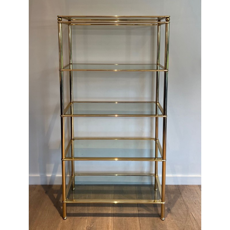 Étagère Cinq Niveaux Chrome Doré et Verre — Français, vers 1970