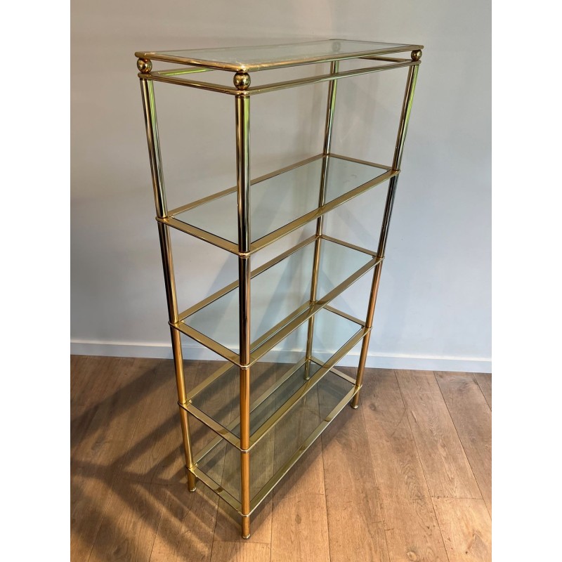 Étagère Cinq Niveaux Chrome Doré et Verre — Français, vers 1970