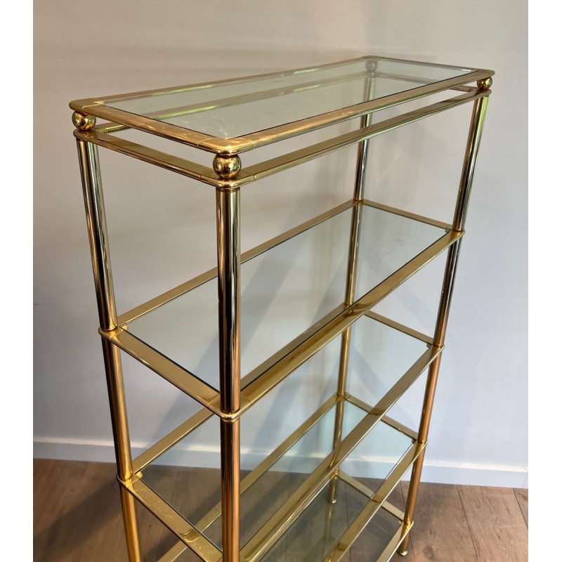 Étagère Cinq Niveaux Chrome Doré et Verre — Français, vers 1970