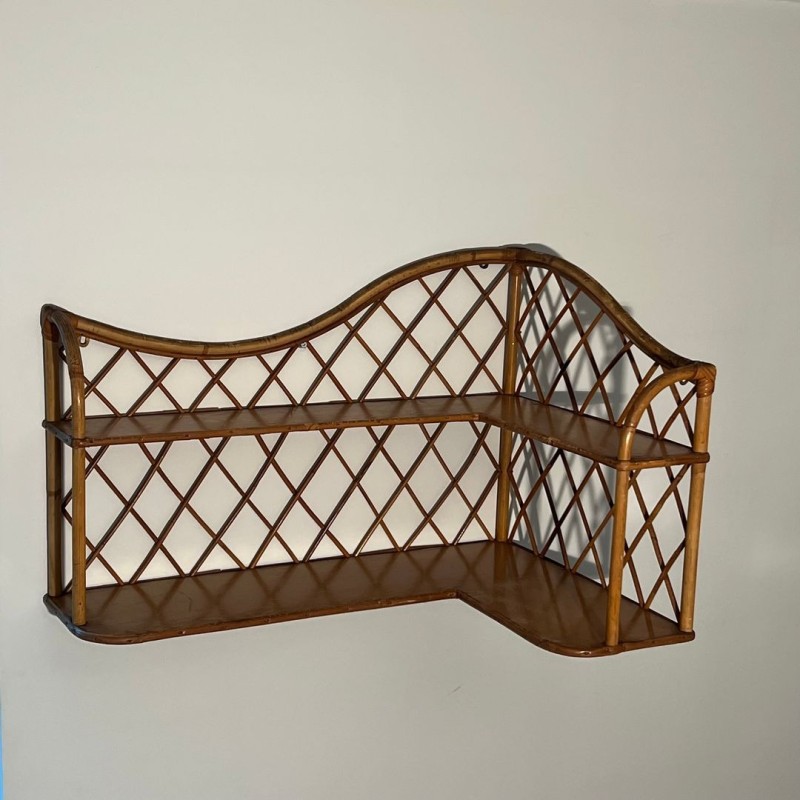 Rattan Corner Wall Shelves, attr. Audoux-Minet — French, circa 1950