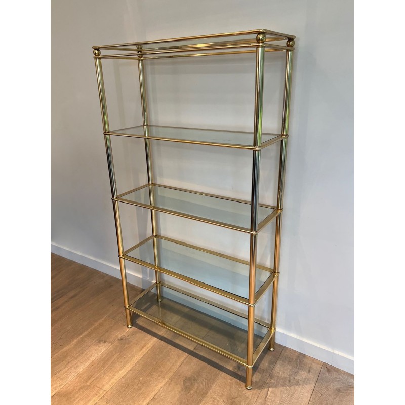 Étagère Cinq Niveaux Chrome Doré et Verre — Français, vers 1970
