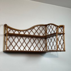 Rattan Corner Wall Shelves, attr. Audoux-Minet — French, circa 1950