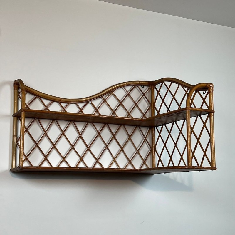 Rattan Corner Wall Shelves, attr. Audoux-Minet — French, circa 1950