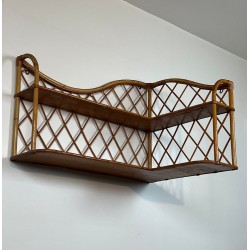 Rattan Corner Wall Shelves, attr. Audoux-Minet — French, circa 1950