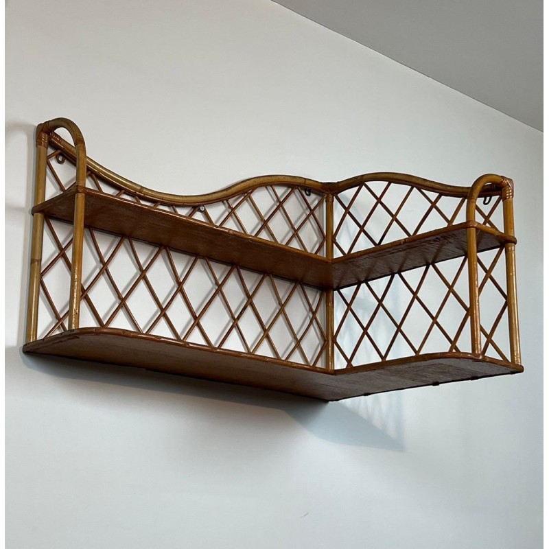 Rattan Corner Wall Shelves, attr. Audoux-Minet — French, circa 1950