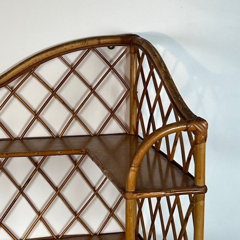 Rattan Corner Wall Shelves, attr. Audoux-Minet — French, circa 1950