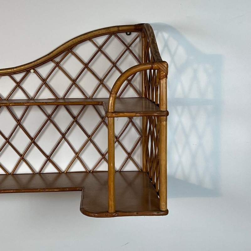 Rattan Corner Wall Shelves, attr. Audoux-Minet — French, circa 1950
