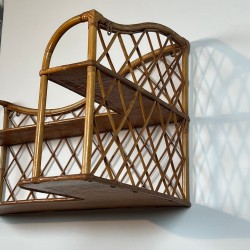 Rattan Corner Wall Shelves, attr. Audoux-Minet — French, circa 1950