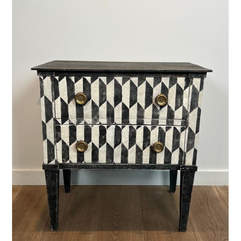 Small Italian Painted Wood Commode, Trompe-l’Oeil Checkerboard, 19th Century | Maison BARROIS