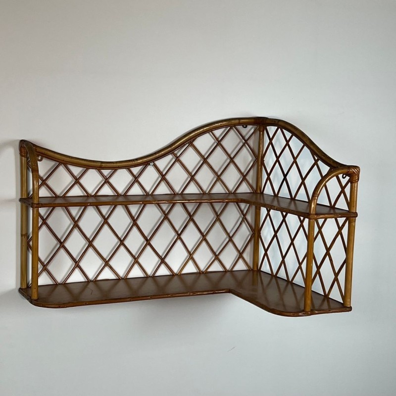 Rattan Corner Wall Shelves, attr. Audoux-Minet — French, circa 1950