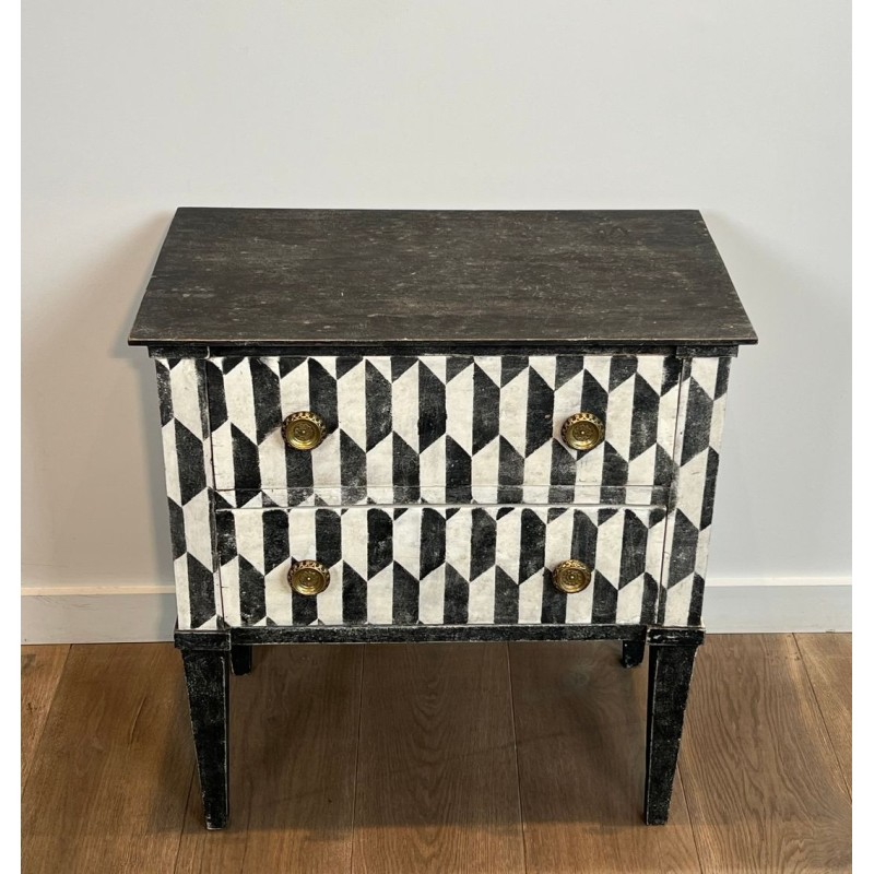 Small Italian Painted Wood Commode, Trompe-l’Oeil Checkerboard, 19th Century | Maison BARROIS