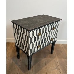 Small Italian Painted Wood Commode, Trompe-l’Oeil Checkerboard, 19th Century | Maison BARROIS