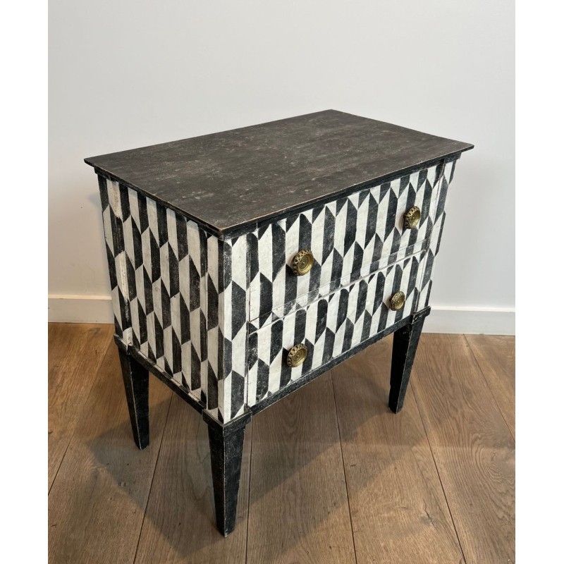 Petite Commode Italienne Bois Peint, Damier Trompe-l’œil, XIXᵉ Siècle | Maison BARROIS
