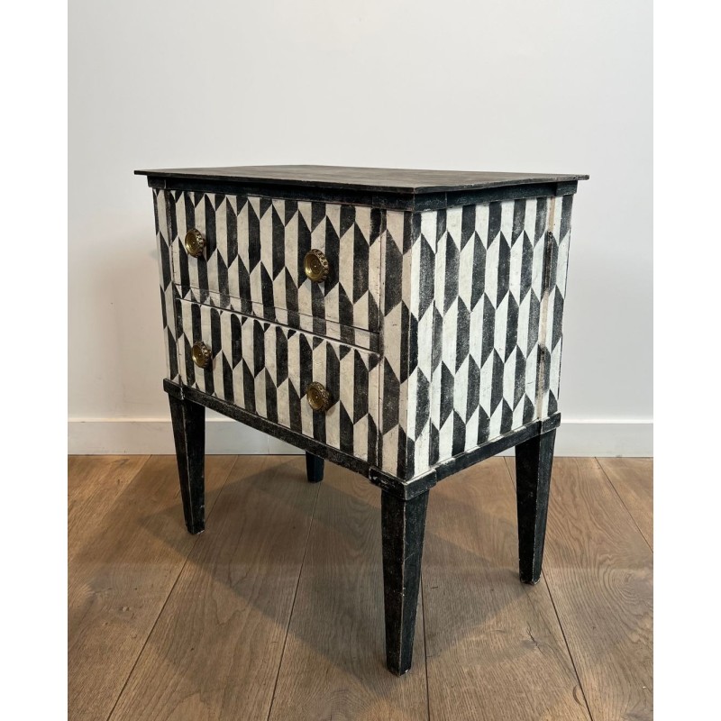 Small Italian Painted Wood Commode, Trompe-l’Oeil Checkerboard, 19th Century | Maison BARROIS