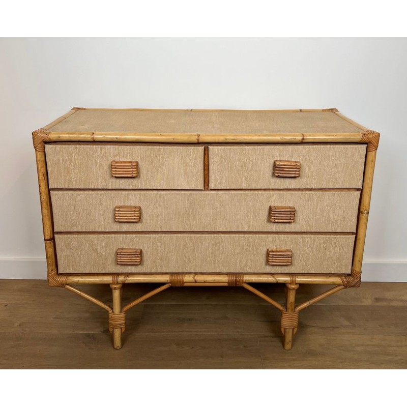 Bamboo, Rattan and Raffia Chest of Drawers, Audoux-Minet, France, circa 1950 | Maison BARROIS