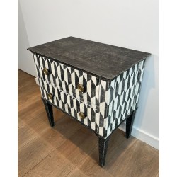 Small Italian Painted Wood Commode, Trompe-l’Oeil Checkerboard, 19th Century | Maison BARROIS