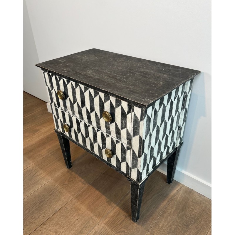 Small Italian Painted Wood Commode, Trompe-l’Oeil Checkerboard, 19th Century | Maison BARROIS