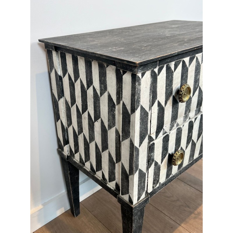 Small Italian Painted Wood Commode, Trompe-l’Oeil Checkerboard, 19th Century | Maison BARROIS