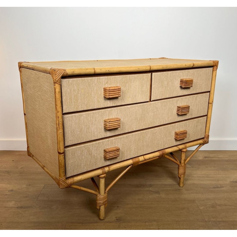 Bamboo, Rattan and Raffia Chest of Drawers, Audoux-Minet, France, circa 1950 | Maison BARROIS
