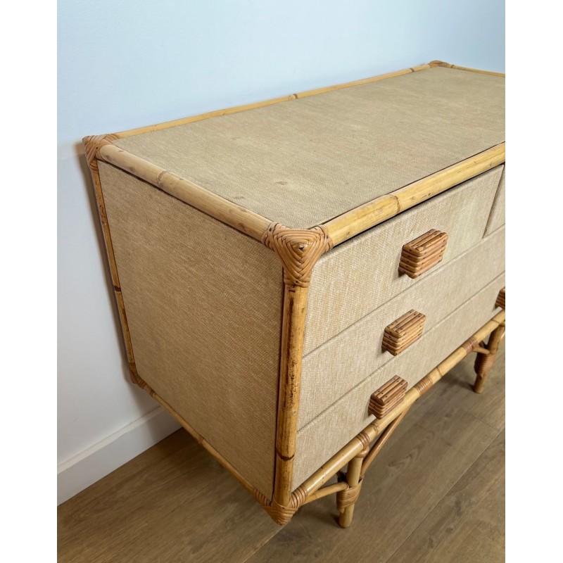 Commode Bambou, Rotin et Rafia, Audoux-Minet, France, vers 1950 | Maison BARROIS