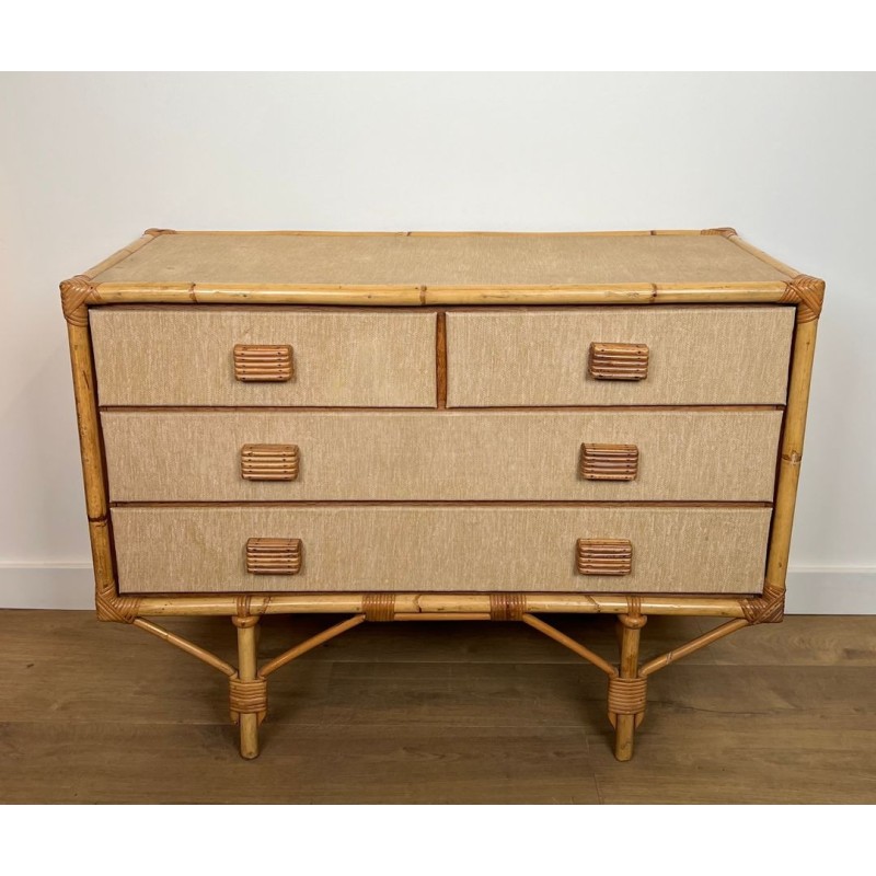 Commode Bambou, Rotin et Rafia, Audoux-Minet, France, vers 1950 | Maison BARROIS
