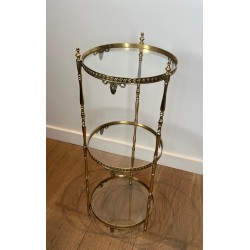 Sellette Ronde en Laiton à Trois Plateaux de Verre