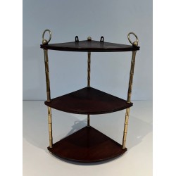 Étagère d’Angle Faux-Bambou Laiton et Acajou, Style Baguès, France, vers 1940 | Maison BARROIS