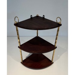 Faux-Bamboo Brass and Mahogany Corner Shelf, Style of Baguès, France, circa 1940 | Maison BARROIS