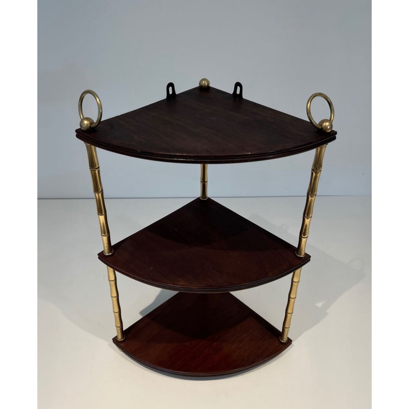Faux-Bamboo Brass and Mahogany Corner Shelf, Style of Baguès, France, circa 1940 | Maison BARROIS