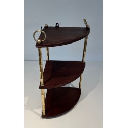 Faux-Bamboo Brass and Mahogany Corner Shelf, Style of Baguès, France, circa 1940 | Maison BARROIS