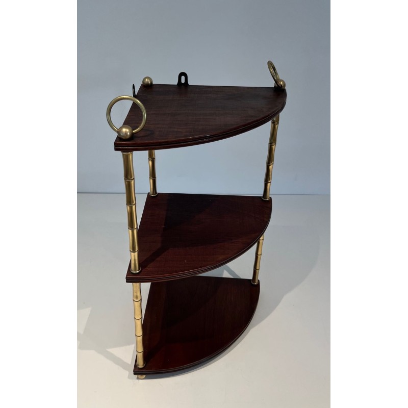 Faux-Bamboo Brass and Mahogany Corner Shelf, Style of Baguès, France, circa 1940 | Maison BARROIS