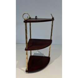 Faux-Bamboo Brass and Mahogany Corner Shelf, Style of Baguès, France, circa 1940 | Maison BARROIS