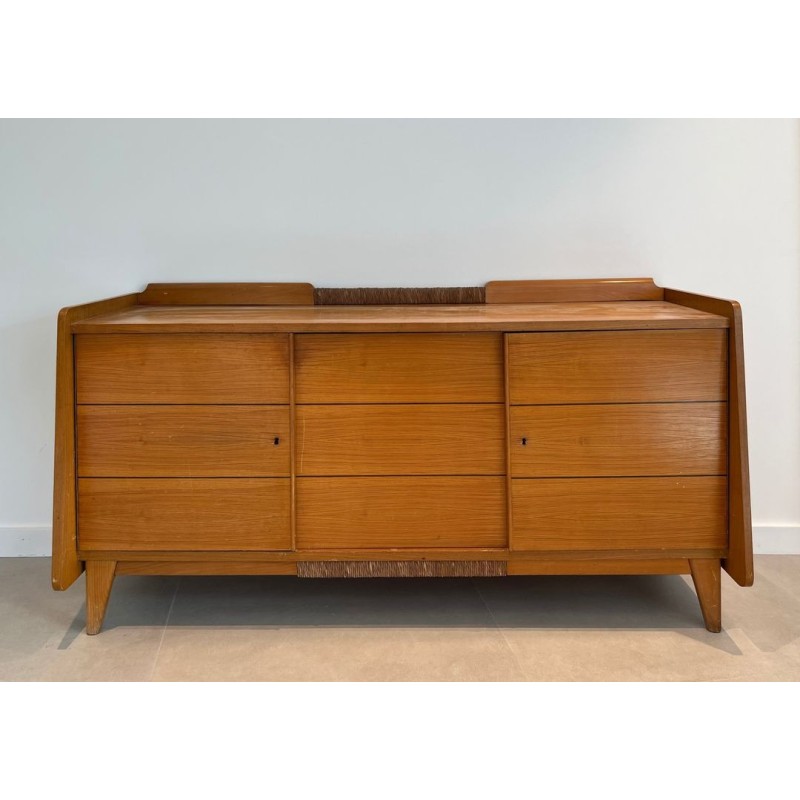 Large Pine and Rattan Sideboard, French, circa 1970 | Maison BARROIS