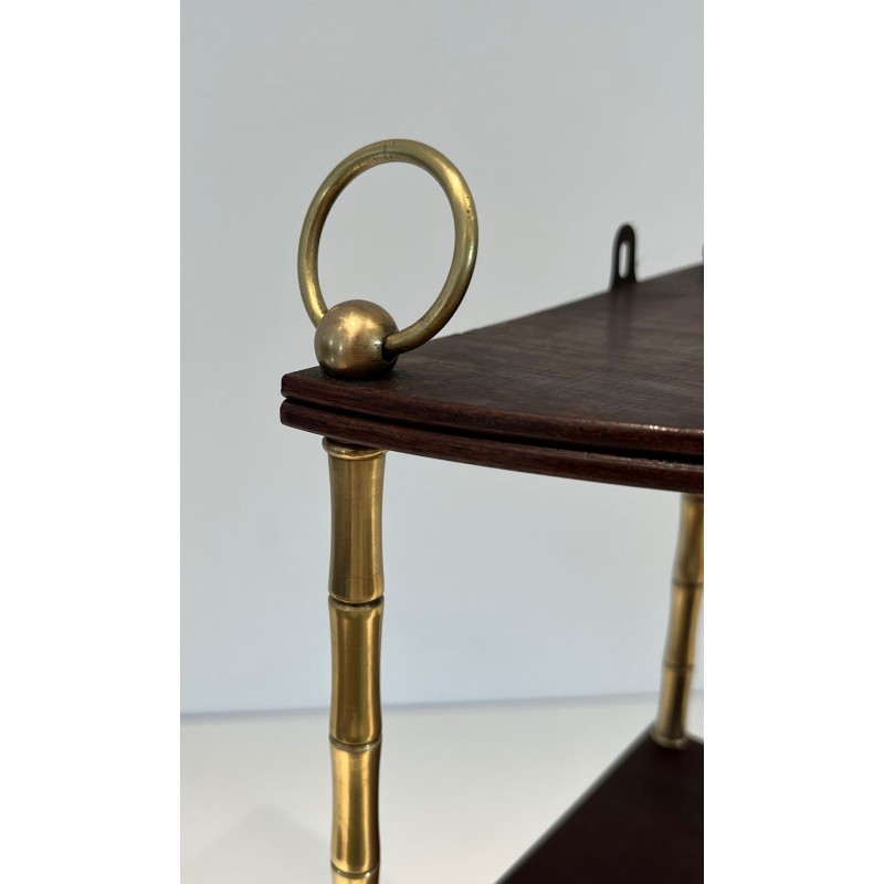 Étagère d’Angle Faux-Bambou Laiton et Acajou, Style Baguès, France, vers 1940 | Maison BARROIS