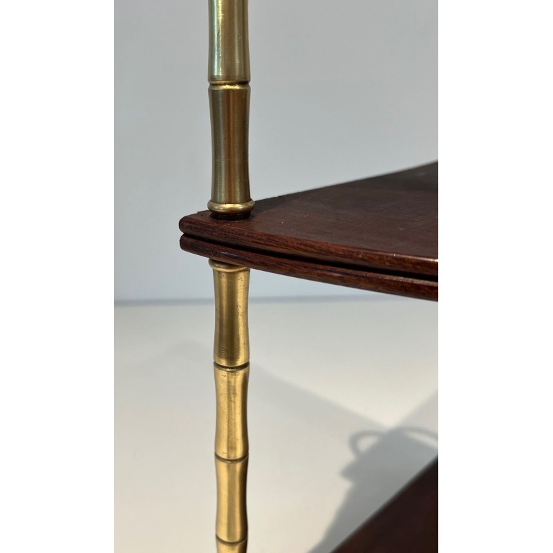 Étagère d’Angle Faux-Bambou Laiton et Acajou, Style Baguès, France, vers 1940 | Maison BARROIS