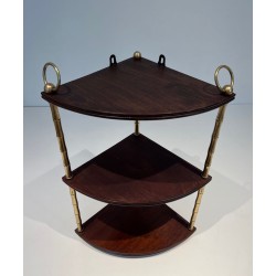 Étagère d’Angle Faux-Bambou Laiton et Acajou, Style Baguès, France, vers 1940 | Maison BARROIS