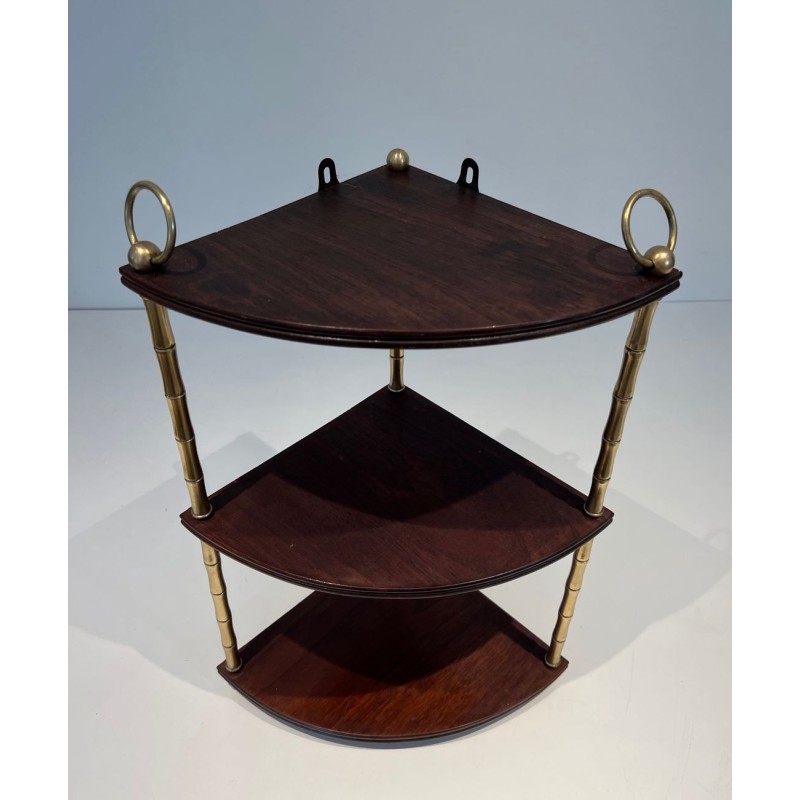 Faux-Bamboo Brass and Mahogany Corner Shelf, Style of Baguès, France, circa 1940 | Maison BARROIS