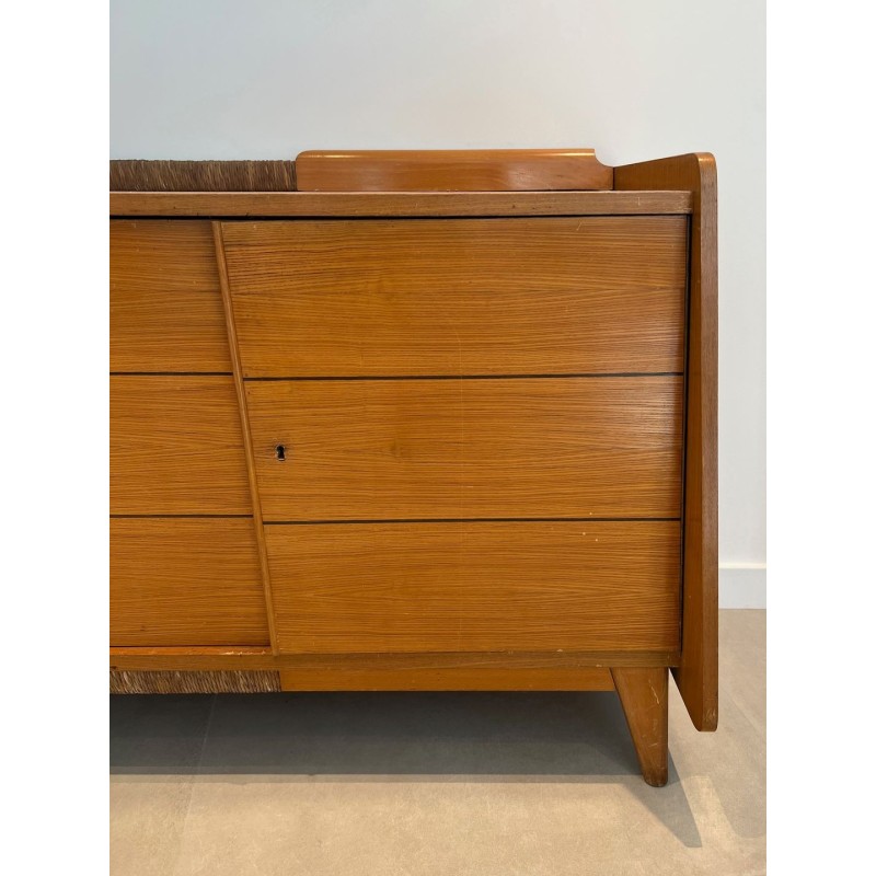 Large Pine and Rattan Sideboard, French, circa 1970 | Maison BARROIS