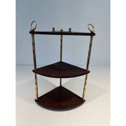 Faux-Bamboo Brass and Mahogany Corner Shelf, Style of Baguès, France, circa 1940 | Maison BARROIS