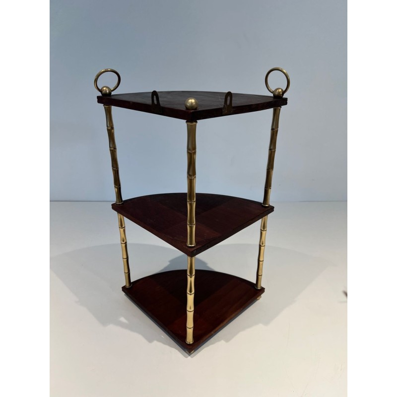 Étagère d’Angle Faux-Bambou Laiton et Acajou, Style Baguès, France, vers 1940 | Maison BARROIS
