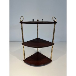 Faux-Bamboo Brass and Mahogany Corner Shelf, Style of Baguès, France, circa 1940 | Maison BARROIS
