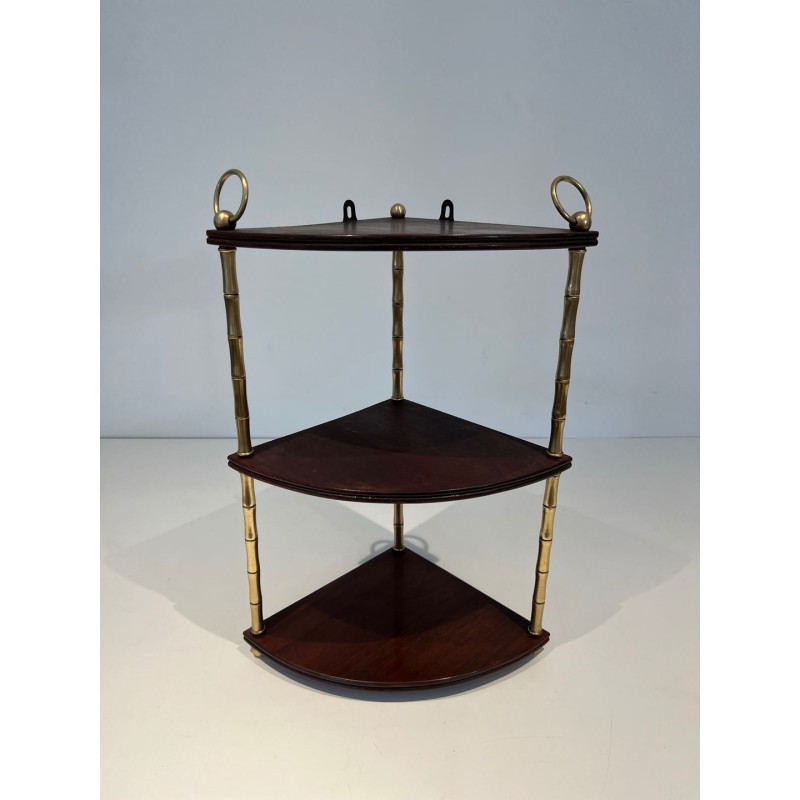 Étagère d’Angle Faux-Bambou Laiton et Acajou, Style Baguès, France, vers 1940 | Maison BARROIS