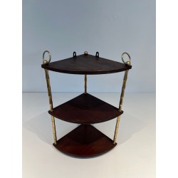 Faux-Bamboo Brass and Mahogany Corner Shelf, Style of Baguès, France, circa 1940 | Maison BARROIS