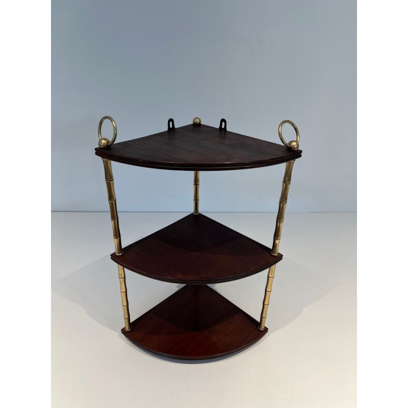 Faux-Bamboo Brass and Mahogany Corner Shelf, Style of Baguès, France, circa 1940 | Maison BARROIS