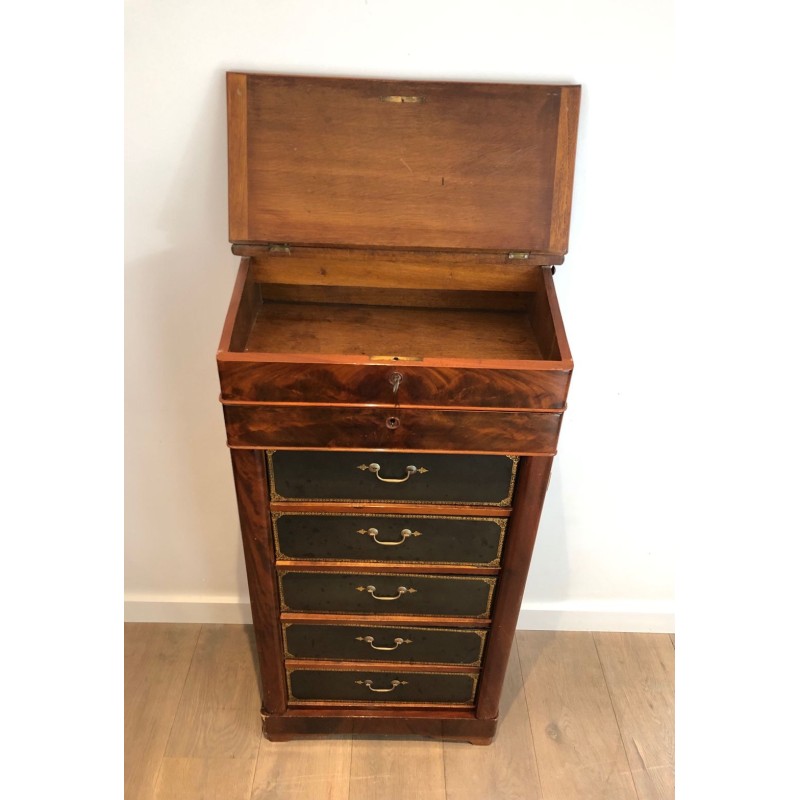 Mahogany and Leather Notary Cabinet, French, circa 1850